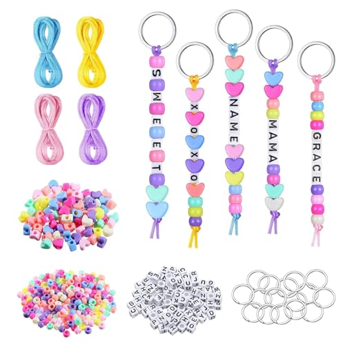 CHENGCKJ Kit de Fabricación de 566 Llaveros, Contiene Cuentas con Letras Al Azar, Bonitos Regalos de Arte y Manualidades, Perfecto para Hacer Llaveros, Kit de Fabricación de Joyas para Dijes de