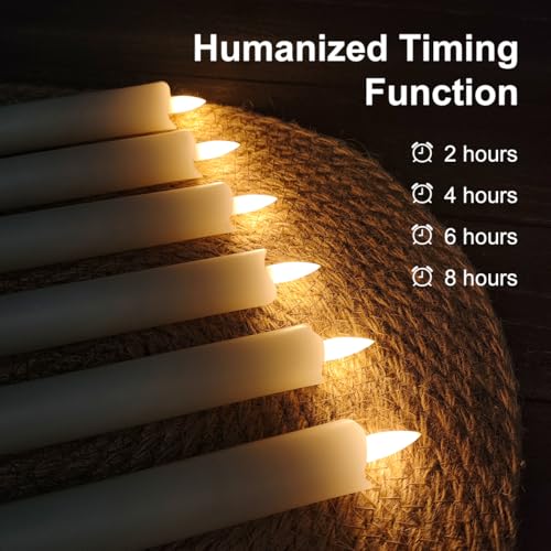 Image of Battery Operated Flameless Ivory Taper Candles Flickering-Set of 6, Realistic 3D Wick Flickering LED Taper Candle Set,USB-Rechargeable, Remote & Timer, Ideal for Living Room, Bedroom & Easter Decor