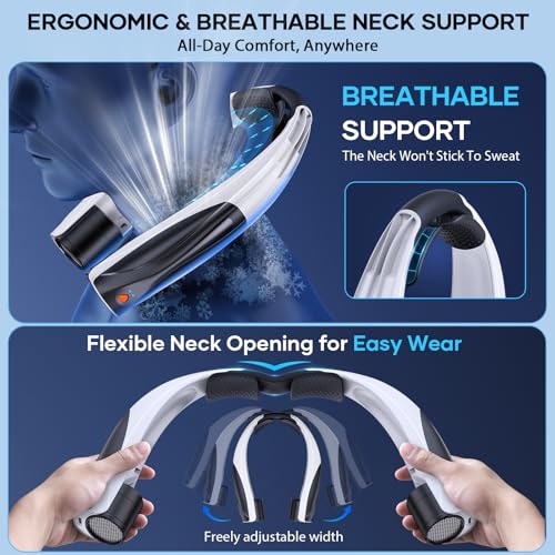 JIJ Neck Fan – Portable Neck Fan Rechargeable with 6 Adjustable Speeds, Neck Cooler with 360° Surround Breeze, Upgraded Long-lasting Wearable Fan for Hot Weather, Travel, Outdoor, Camping, Men & Women
