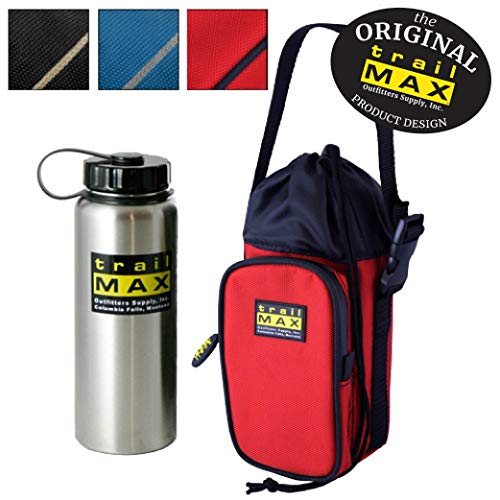 Trailmax 500 Series Water Bottle Horse Saddle Bag; Insulated & Padded Drink Holder; Western & Endurance Saddle Water Carrier; Saddlebag W/ 1 Liter Stainless Steel Water Bottle; Black & Sand #TOP1