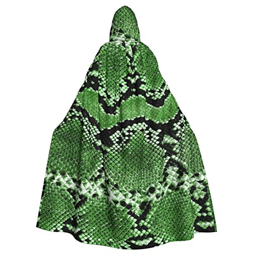 Cape de carnaval pleine longueur avec capuche en peau de serpent verte pour homme et femme, 185 cm