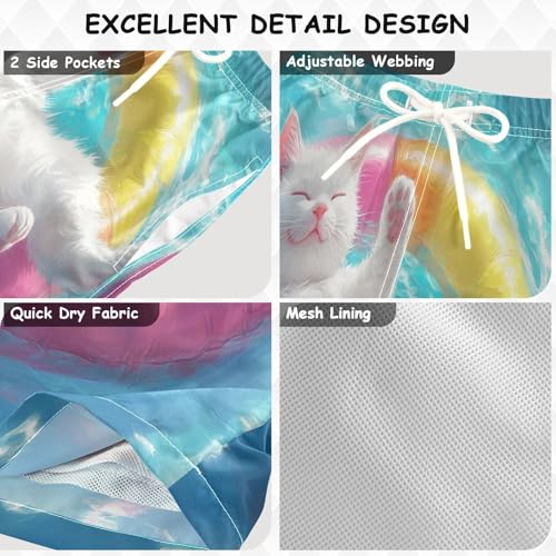 DOMIKING Kitten Cat Blue Boys' Pull On Swim Trunks Quick Dry Boardshorts with Mesh Lining for Kid Boy Toddler M3