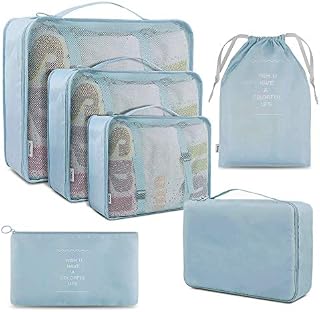 Lightweight 6 Pcs Packing Cubes System, Travel Storage Packing Organizers Laundry Bags Compression Pouches for Luggage (Blue)