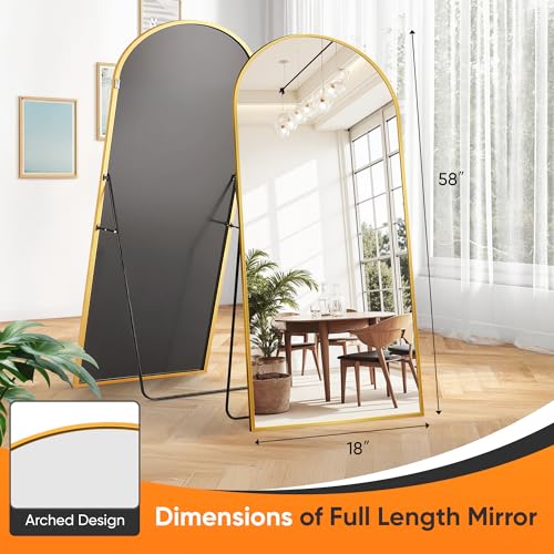 Suidia Full Length Mirror, 58"x18" Floor Standing Mirror Freestanding, Full Body Mirrors with Stand for Bedroom, Hanging Mounted for Living Room Cloakroom, Gold, Arched Style - Image 5