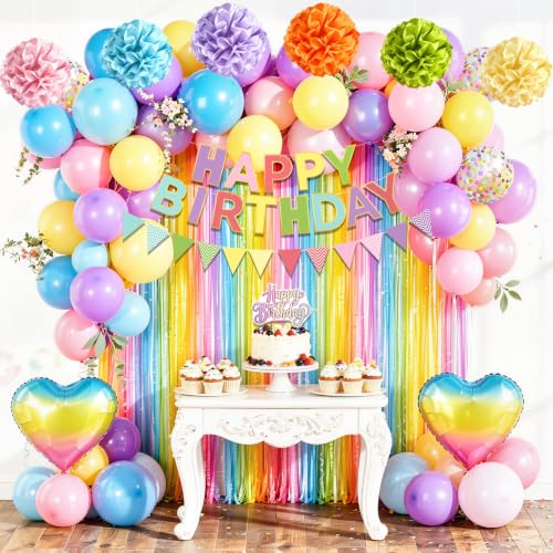 Colorful Birthday Party Decorations, Happy Birthday Banner, Fringe Curtain, Star-Shaped Foil Confetti Balloons, Man Boy 13th 16th 18th 20th 30th 40th 50th Birthday Decorations (Colorful -2)
