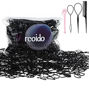Black Elastic Hair Rubber Bands, Marcoido 1000 Count For Women Children Little Girl Kid Toddler Baby, 4pcs Hair Styling…