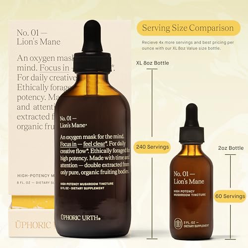 UPHORIC URTH Lions Mane Extract - Double Extracted Fruitbody Mushroom Tincture, Natural Support for Mental Clarity, Brain Function, Memory, Cell Regeneration, Creativity & Mood (240 Servings) - Image 3