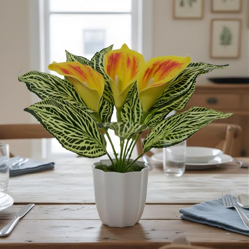 Image of fancymart Artificial Calla Lily Plant with Pot - 30 cm Height Decorative Flower Leaves (Pack of 1) | Realistic Faux Plant for Home & Office Decor | Table, Shelf & Desk Decoration