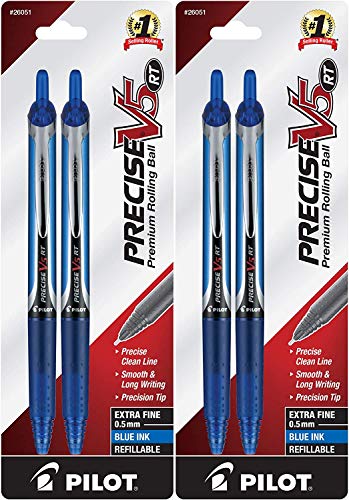 PILOT Precise V5 RT Refillable & Retractable Liquid Ink Rolling Ball Pens, Extra Fine Point (0.5mm) Blue Ink, 2-Pack (26051) - 2 Pack