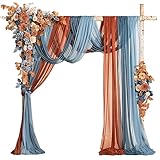 Ling's Moment Orange and Navy Blue Artificial Wedding Arch Flowers with Drapes Kit-Pack of 5, 2pcs Flower Arrangements 3pcs Hanging Drapes Ceremony Arbor Reception Backdrop Rose Floral Decorations