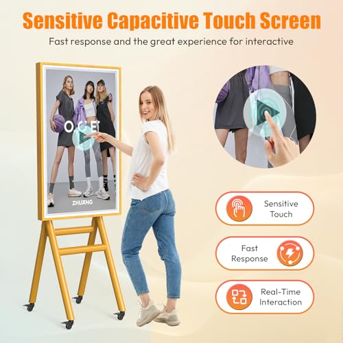 Image of 43 Inch Mobile Digital Signage Displays with Flight Case, Capacitive Touchscreen Kiosk Advertising Display, Portable Photo Booth Stand by with Screen Mirroring App Publishing, Wooden Frame