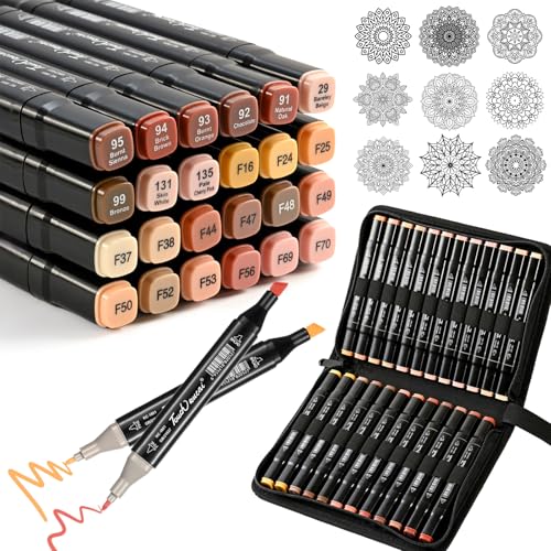 ZZWUAPT Skin Tone Colors Alcohol Markers Set 24 Color Dual Tips Art Markers Markers Pens for Artist Adults Coloring Illustration Painting DIY Crafts Making Art Supplies