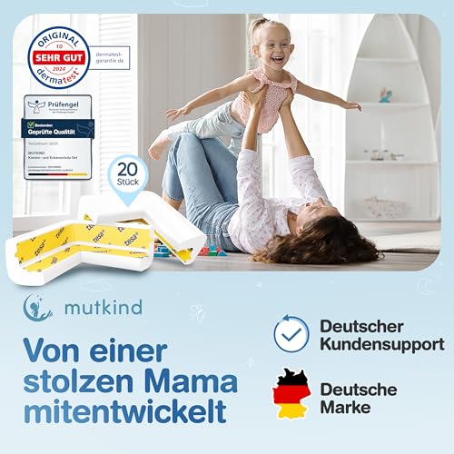 MUTKIND® 20x Eckenschutz Baby - (Mit Kleber von TESA) Kantenschutz Baby - Weich & Stoßfest | Extra starker Halt | Tischkantenschutz Ecken - Eckenschutz Kantenschutz Selbstklebend (Weiß)