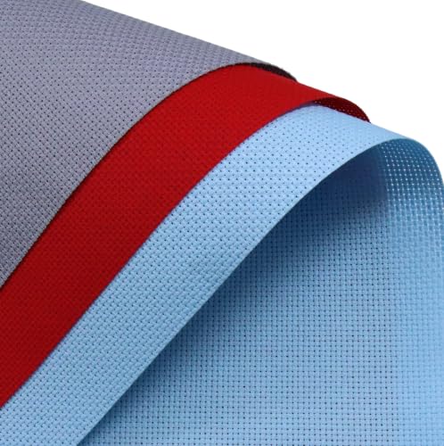 Image of KCS 3 pc of 15 inch x 18 inch(38cmx45cm) 14 Count Cross Stitch Cotton Aida Cloth Needlework Rolled Fabric Box,14CT,Light Blue+Red+Light Steel Grey