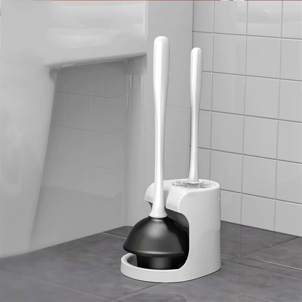 Toilet Brush Floor Standing Plastic Toilet Brush Set with Rubber Unclogging Suction Toilet Brush and Holder
