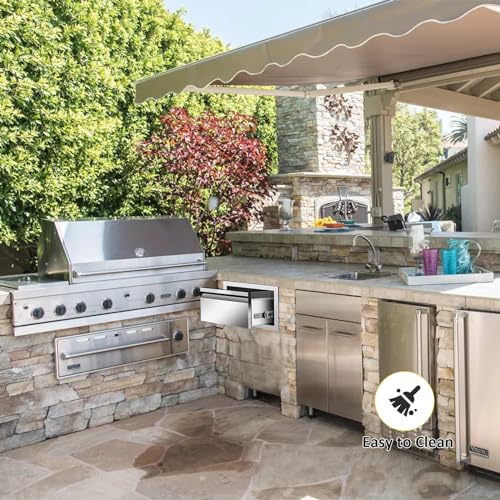 Image of Outdoor Kitchen Drawers 14 inch W x 8.5 inch H x 23 inch D Flush Mount Single BBQ Drawers Built-in Stainless Steel Drawer for Outdoor Kitchen Island, Patio Grill Station
