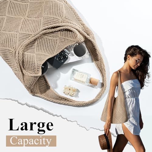 Image of Straw Beach Bags for Women - Summer Woven Tote Bag Shoulder Handbags, Large Beach Bag for Women for Holiday