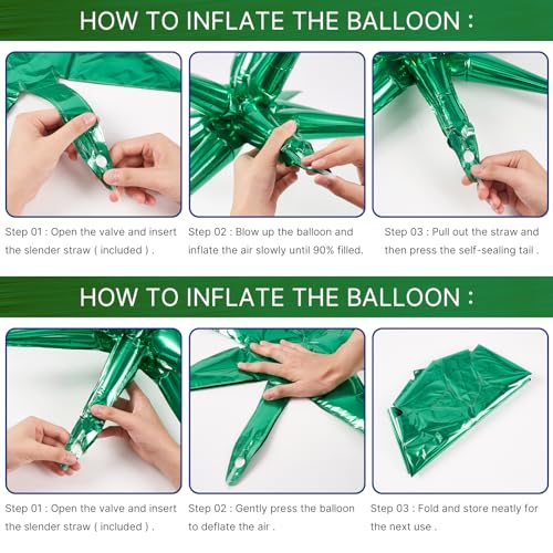 Image of PartyWoo Green Star Foil Balloons 10pcs Different Sizes Pack of 42 27 22 Inch Explosion Spike Mylar Balloons for Birthday Baby Shower Graduation Woodland Dinosaur Jungle Theme Party Decorations
