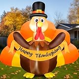 6 FT Thanksgiving Inflatables Turkey Outdoor Decorations, Blow Up Turkey with Colorful Tail & Pilgrim Hat Built-in LED Lights for Family Lawn Yard Garden Fall Party House Harvest Holiday Decor