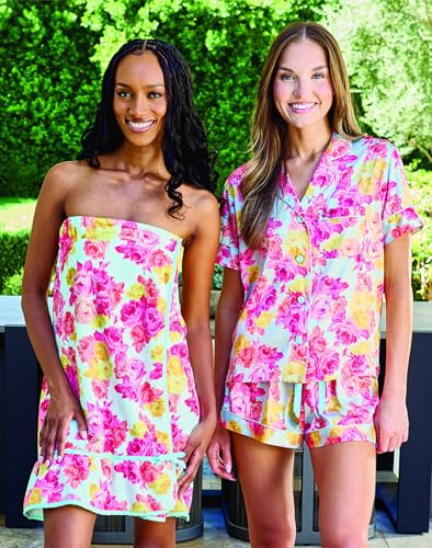 Image of Bella Sleep + Spa Women's Ultra Soft Plush Luxury Spa Shower Bath Wrap with Adjustable Closure, One Size, Rose Floral /Blue
