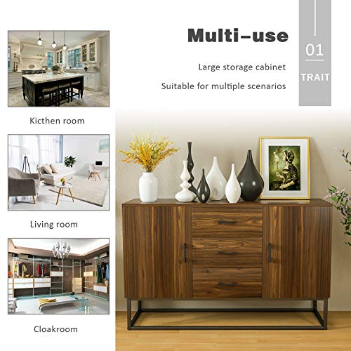 Mecor Sideboard Buffet Cabinet Industrial Style Sideboard Top Buffet Storage Cabinet Collective Design 2 Doors And 3 Drawers W Stable Iron Frame Walnut Brown Buy Online In Fiji At Desertcart Productid 182018902