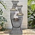 Ultym 40.5" Outdoor Fountain, Four-Column & Bowls Water Feature with LED Lights, Modern Resin Soothing Cascading Waterfall for Patio, Backyard, Garden or Porch