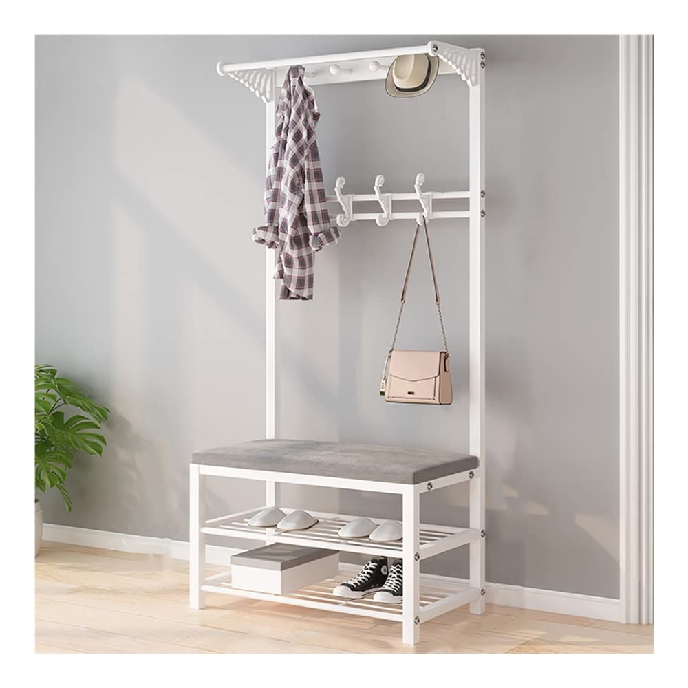 LIVEHOM Flurbaum Mit Bank & Schuhregal – 5-in-1 Garderobe Mit 9 Haken, 2 Schubladen, Verstellbaren Regalen & Kippschutz, Platzsparend Für Den Eingangsbereich