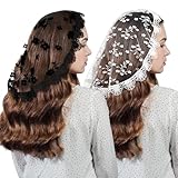 Lace Head Coverings for Women, 2 Pcs Lace Head Scarf Round Floral Lac Veils for Church Catholic Mantilla Veil Headpiece for Bridal Wedding Party Costume Cosplay (Black, White)