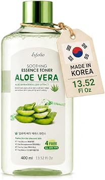 esfolio Aloe Vera Soothing Essence Toner 13.52 Fl Oz Lightweight Hydrating Facial Toner, Refreshing Daily Skin Prep, Fast Absorbing Liquid Essence, Made in Korea