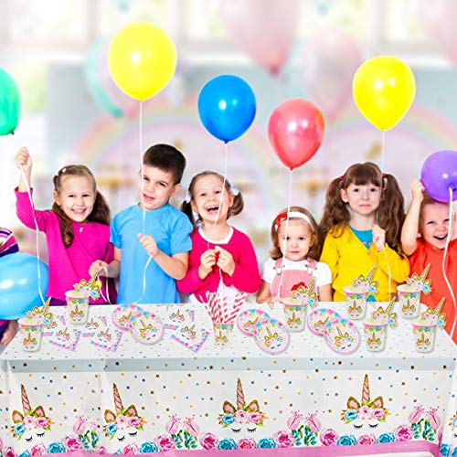 Unicorn Themed Party Supplies Set,Unicorn Cake Plates,Cups,Napkins,Tablecloth,Straws&Decoration,Paper Disposable Tableware Set For Girls Children Birthday Party Or First,Baby Shower, Serves 16 Guests #TOP6