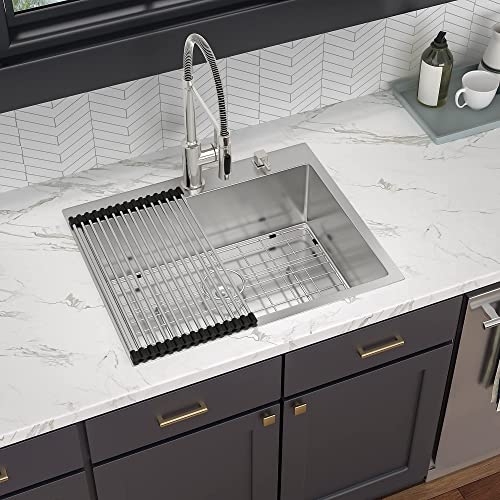 25 Drop In Sink, Lofeyo 25 Inch Kitchen Sink Drop In Stainless Steel 16 Gauge Round Corner Single Bowl Topmount Kitchen Rv Bar Prep Kitchen Sink Basin #TOP1