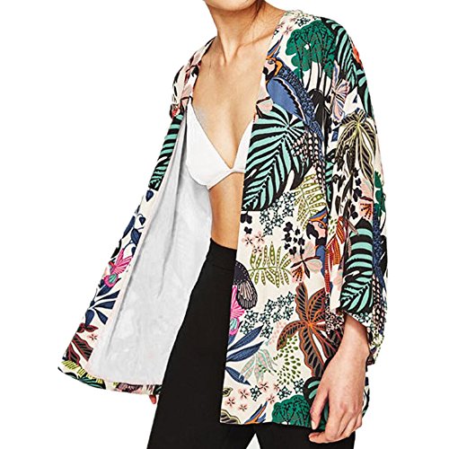 Culater Mujeres Tops Cardigan Chal de Gasa Kimono Impresos Encubrir Blusa (XXXL, Flores)