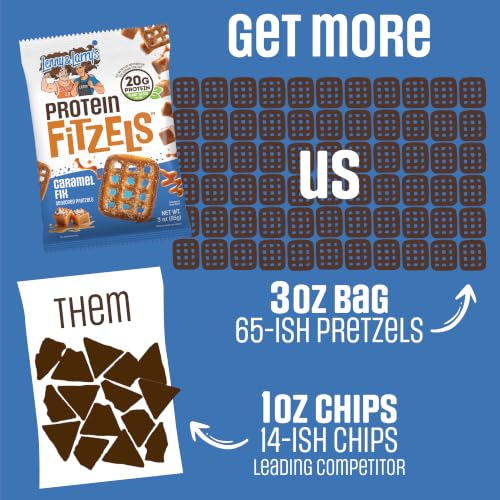 Image of Lenny & Larry's FITZELS Protein Pretzels [Caramel Fix] - 8 x 3oz Bags of High Protein Snacks with 20g Plant Based Protein - Vegan Snack - Incredibly Tasty with Salty Crunch
