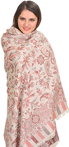 Women Reversible Jamawar Wool Shawl with Woven Flowers | Ethnic Beautiful Floral Weave Stole, Dupatta2