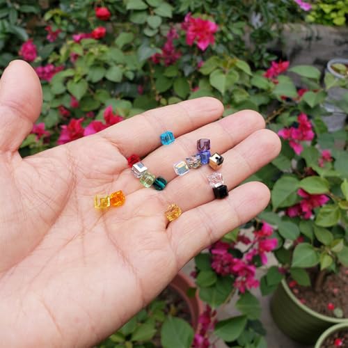 Image of 6mm Cube Glass Beads for Jewelry Making 525pcs AB Colour Faceted Square Shape Colourful Crystal Spacer Beads Assortments Supplies Accessories for Bracelet Necklace with Cord