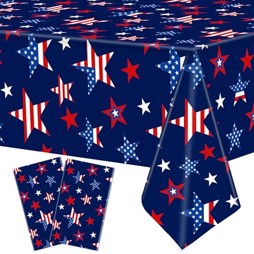 peony-man-2-Pcs-Patriotic-Plastic-Tablecloth-Red-White-Blue-Star-Disposable-Table-Covers-54-x-108-Inch-Rectangle-Tablecloths-for-Patriotic-4th-of-July-Memorial-Independence-Day-Party-Supplies peony man 2 Pcs Patriotic Plastic Tablecloth Red White Blue Star Disposable Table Covers 54 x 108 Inch Rectangle Tablecloths for Patriotic 4th of July Memorial Independence Day Party Supplies
