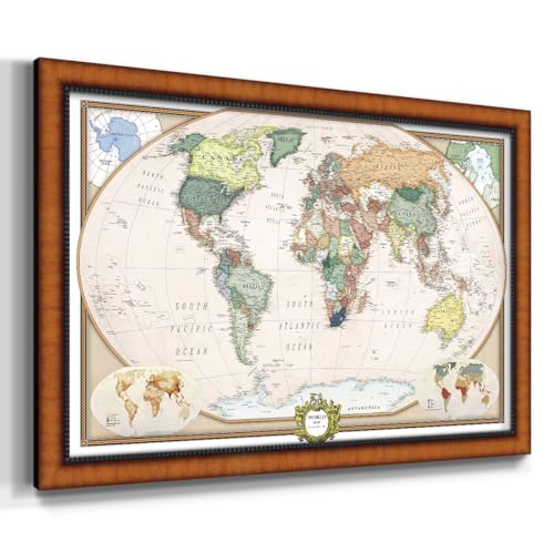 Renditions Gallery Colorful World Map Canvas Wall Art with Pecan Frame Wall Hanging Travel Map with Push Pins for Home, Office, Classroom by Renditions Gallery - Image 2