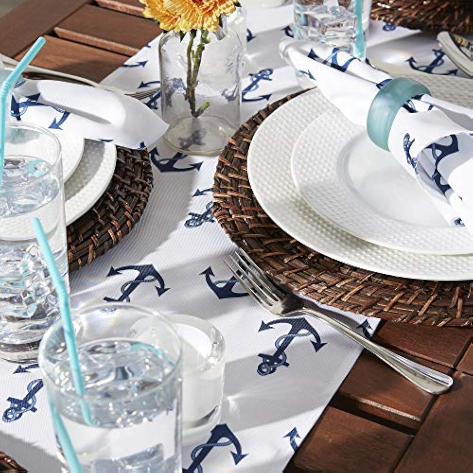 Outdoor Table Runner for 4 to 6 People, Anchor Print