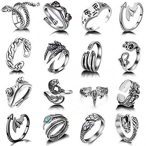 Ayrsjcl 16 Stücke Mens Ringe Eröffnung Vintage Punk Ringe Schlangenring Für Männer Frauen Einstellbare Kühle Gothic Ring Set Cover