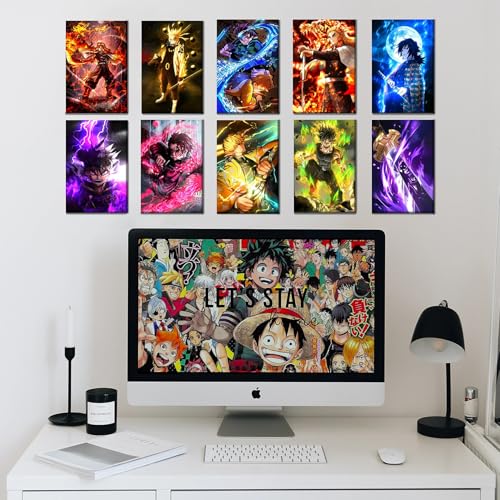 Image of Posternet Anime Style Poster Set for Wall Decoration Set of 10 | HD Printed Aesthetic Action Wall Art | Premium Glossy Finish Posters for Bedroom, Gaming Room & Living Space