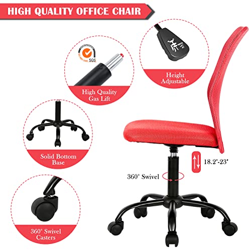 Fll Home Office Chair Executive Office Chair Height Adjustable Armless Ergonomic Desk Chair Mesh Computer Chair Mid Back With Lumbar Support (Red), 20.3 X 16.7 X 40.2 Inches #TOP4