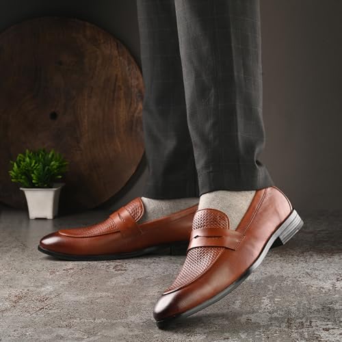 Image of Blue Leather by Centrino Genuine Leather Slip-On Men's Formal Shoe |Stylish with Soft Cushioned Insole |Trendy Non Lace-Up Design |Durable Leather with Anti-Skid Sole | Perfect for Formal Wear (3944)