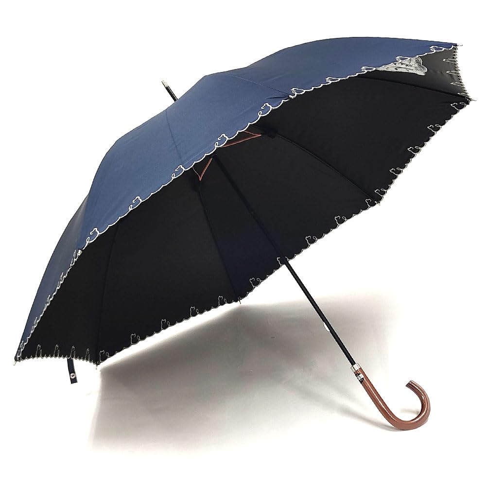 Amazon | さくら骨 晴雨兼用 長傘 日傘 雨傘 55cm 猫刺繍 裏面