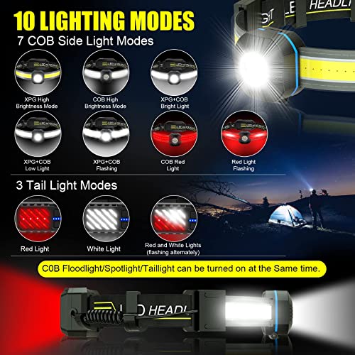 LED Headlamp Flashlight,Super Bright Headlamp Rechargeable with Red Taillight,230° Illumination,IPX6 Waterproof,10 Modes Lightweight Head Lamp,head flashlight,for Running,Hiking,Fishing,Outdoor - Image 4