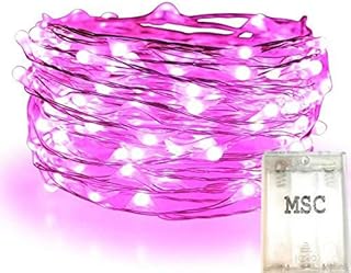 MSC - 10 m - 100 luces LED de color rosa, funciona con pilas, cable de cobre, ideal para Navidad, Navidad, fiestas, bodas, decoración de Batt-Rosa-NoWp1