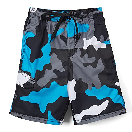 Kanu Surf Boys' Viper Quick Dry Upf 50+ Beach Swim Trunk, Surf Camo Black/Aqua, 14/16 #TOP12