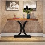 39.4" Table de console, Table d'entrée industrielle avec base en métal en forme de X, Table de canapé en bois rustique pour salon, Hallway, Foyer, Brown & noir