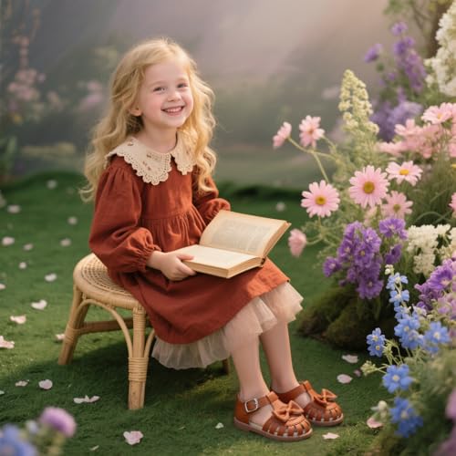 Image of Otter MOMO Girls Open Toe Princess Flat Sandals with Comfort Sole Summer Sandals