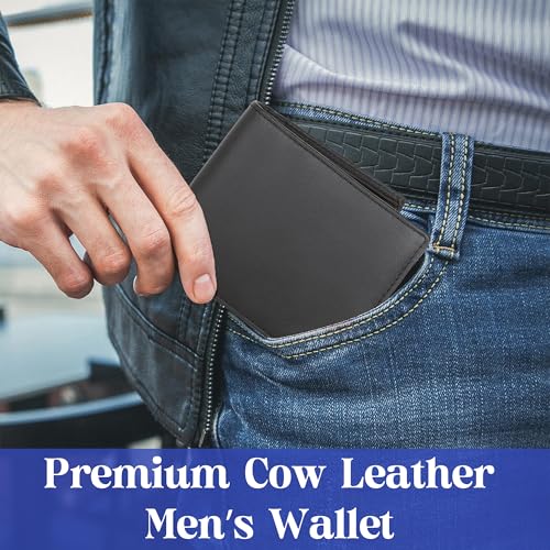 Genuine Cow Leather Card Wallet for Men – Slim Bi-Fold Credit Card Holder – Minimalist Mens Slim Wallet for Teen Boys, Dads, Husbands & Brothers – Unique Father’s Day, Birthday, Graduation Gift2