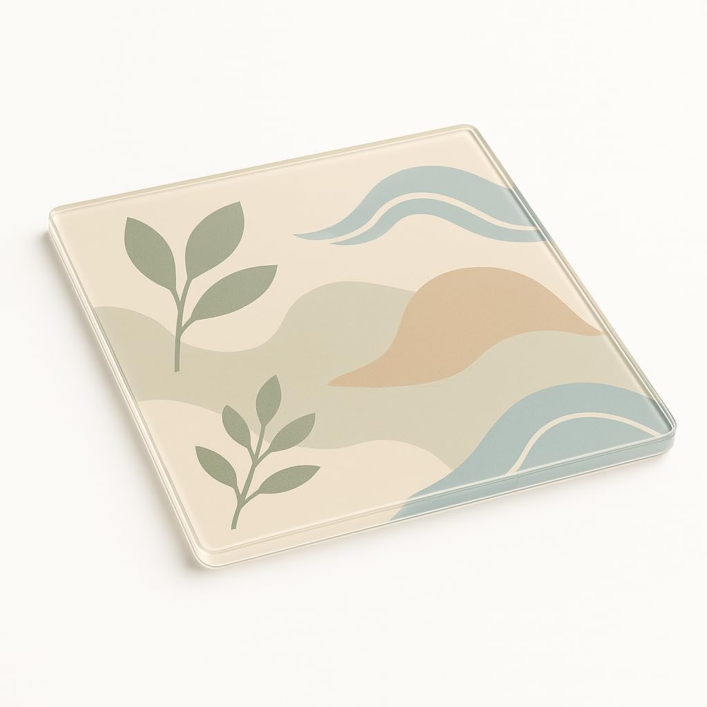 The Plum Penguin Serene Harmony Acrylic Coaster Gift - Japandi Style Minimalist Drinkware With Design